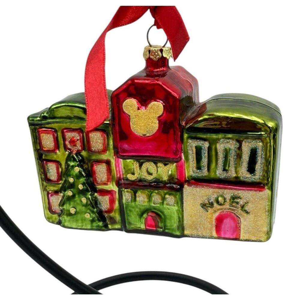 Disney World Mickey Mouse Christmas Ornament House Joy Noel Green Red EUC‎